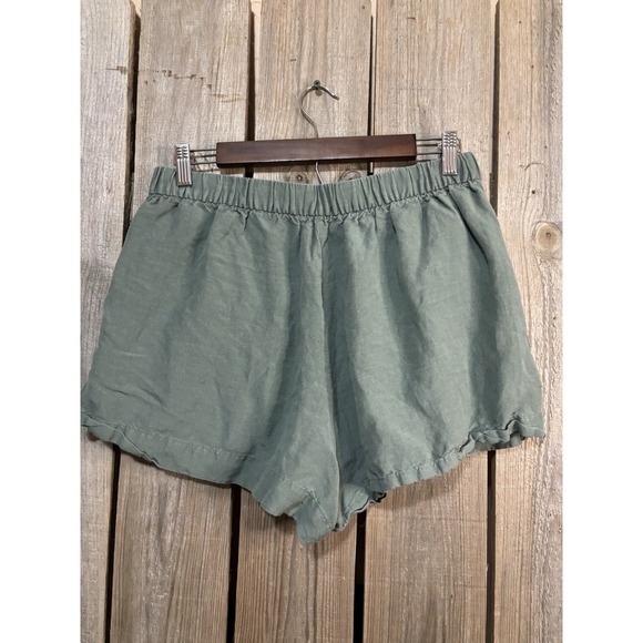 Oysho Linen Blend Shorts Size Large Pockets Olive Green Relaxed Minimalist - Picture 3 of 6